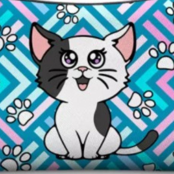 TT-Black and White Cat -- Cosmetic Blue Bag - Picture 2 of 5